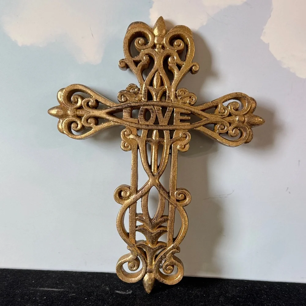 Elegant rustic Gold Love Wall Cross Decor